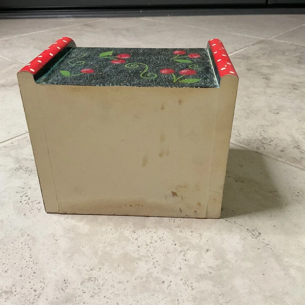 Vintage Hand Painted Wooden Recipe Box Rooster Cherry Farmhouse Kitchen Decor